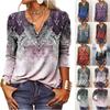 2024 Autumn/Winter Loose and Comfortable Mini Women's Long Sleeve Printed V-neck Fashion T-shirt Women Long Sleeve Top