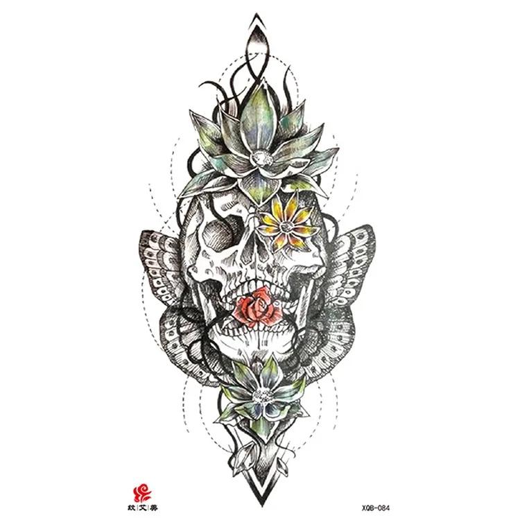 Маленькая водонепроницаемая временная татуировка на всю руку с головой волка, тигра и цветка, наклейка для боди-арта, рука для мужчин и женщин