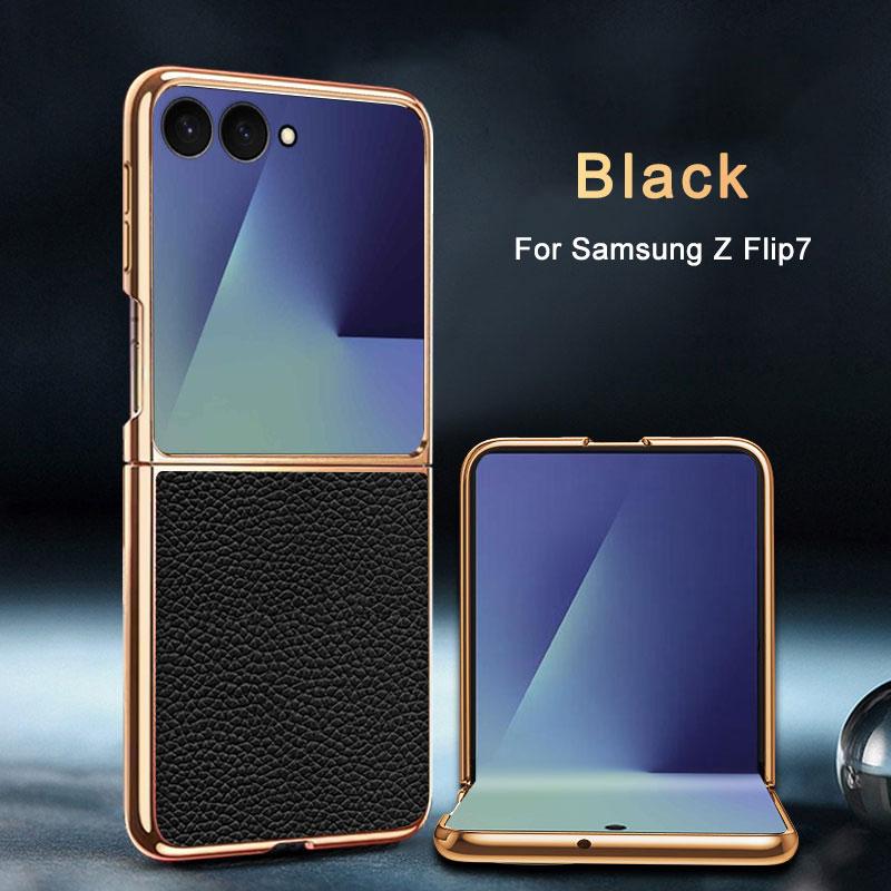 Для Samsung Galaxy Z Flip 7 Чехол Роскошная Кожа Личи Skin Покрытие Защитная Задняя Крышка Чехол Для samsung Z Flip7 Чехол для Телефона