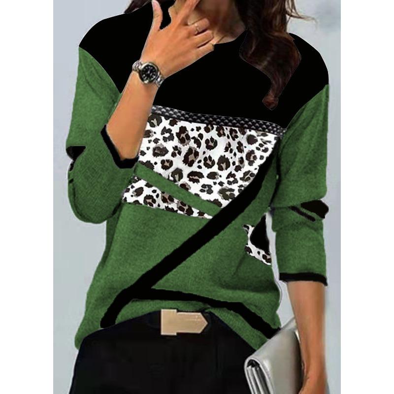 QICED Женская мода повседневная осень-зима с длинным рукавом и круглым вырезом блузки и рубашки