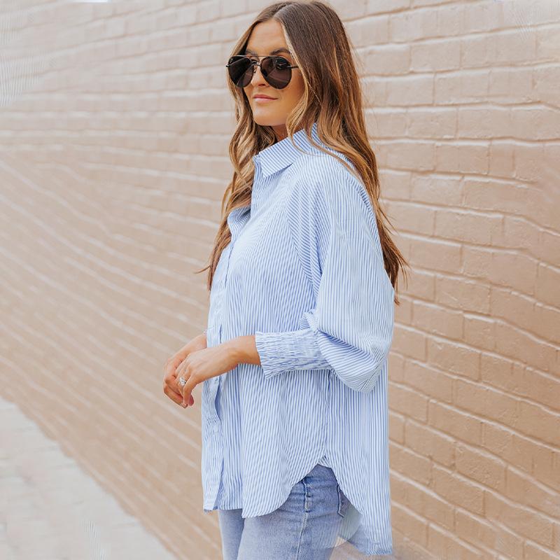 YYFS Женские модные повседневные весенне-осенние однотонные рубашки-поло с длинным рукавом и принтом, блузки и рубашки