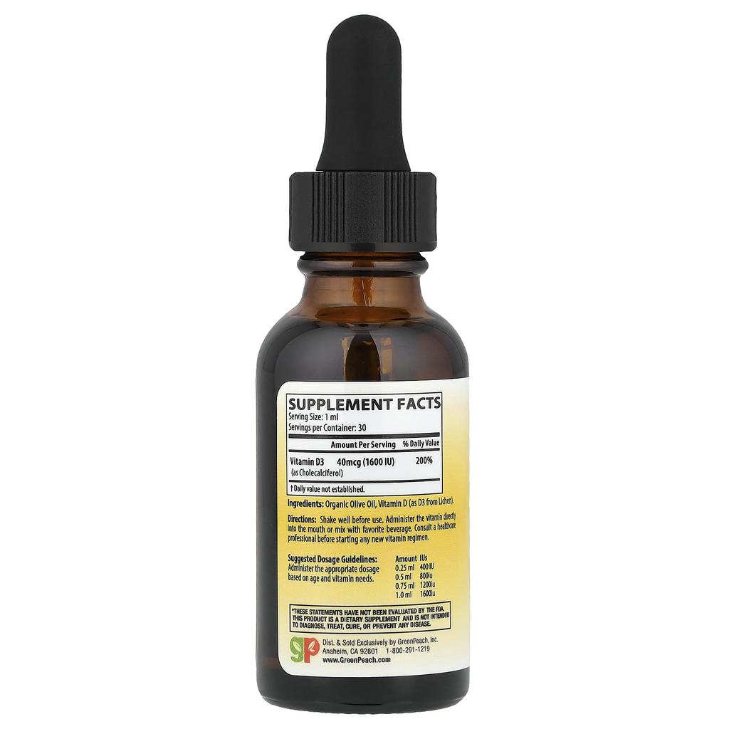 Vegan Vitamin D3, 30 mL (1 Fl Oz) (40 Mcg (1,600 Iu) per serving)