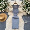 Summer Women Casual Sleeveless Polo Collar Knitted Sweater Mini Short Sheath Dresses