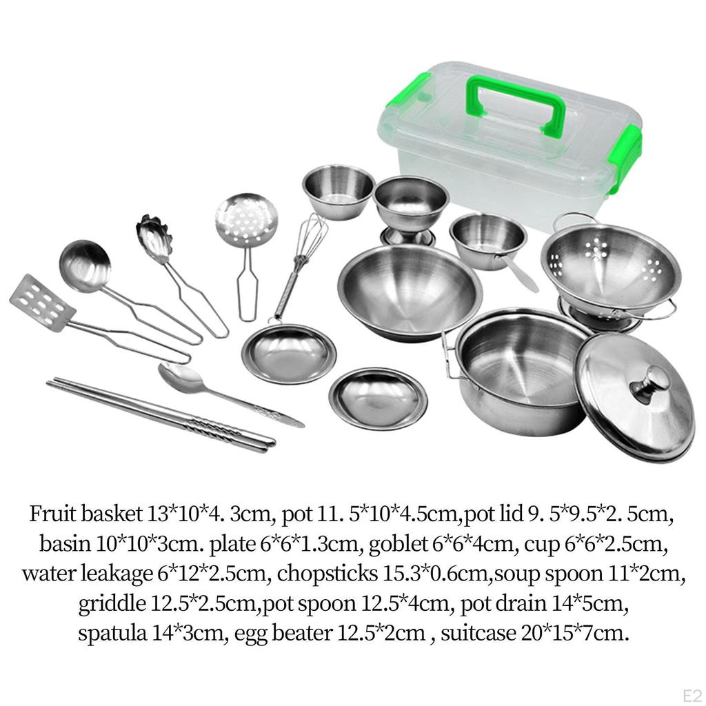 17Pcs Mini Stainless Steel Cookware Playset, Kids Play Pots and Utensils Playset for Age 2 3 4