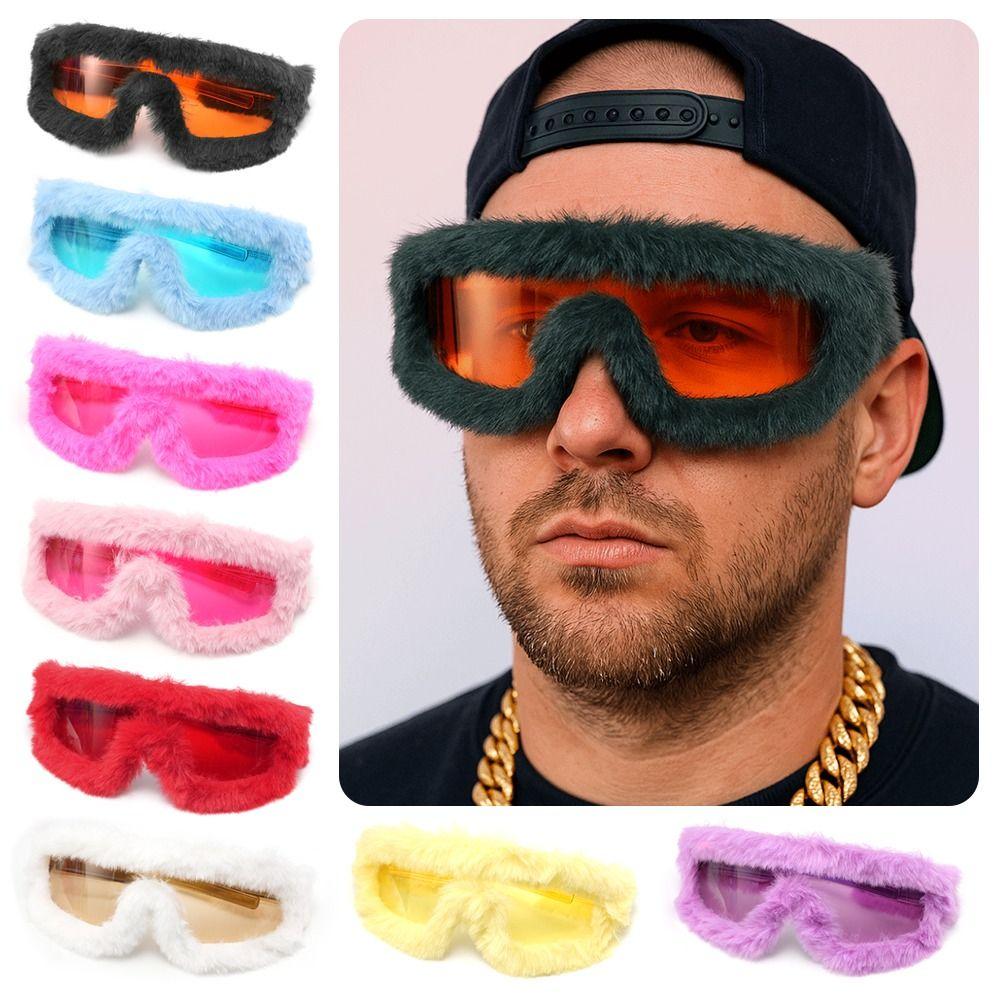 Soft Plush Sunglasses Furry Punk Sunglasses Y2K Winter Sunglasses  Winter Christmas Halloween Party