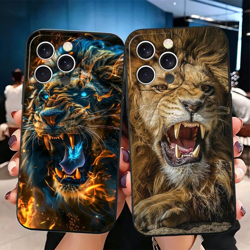 Лев Мужчина Король Мягкий Чехол для Телефона для iPhone 16 16E 17 Air 15 Pro Max 14 Plus 13 Mini 11 12 7 Черный Чехол Задняя Панель