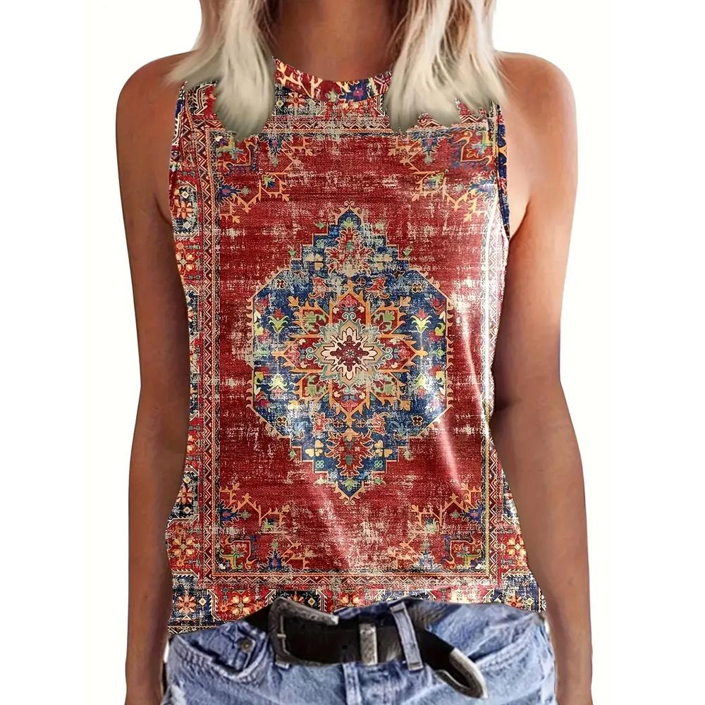 Модные новые женские спортивные футболки без рукавов, свободные повседневные майки, винтажные футболки без рукавов с 3D-геометрическим принтом и круглым вырезом