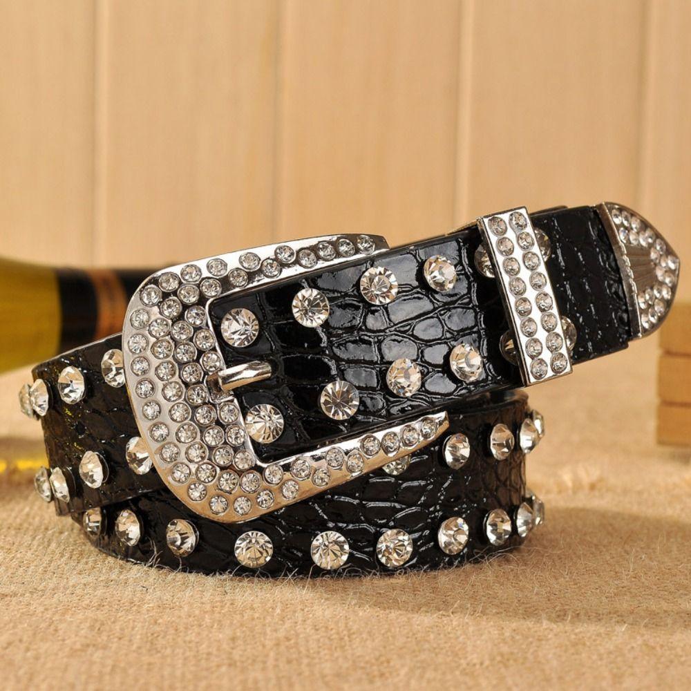 Gothic Rivet Waistband PU Leather Spicy Girls Belt Fashion Rhinestone Belt For Jeans