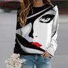 Fall Autumn Women'S Fashion O Neck Long Sleeve T-Shirt Loose Clothes Face Recognition Print T Shirt