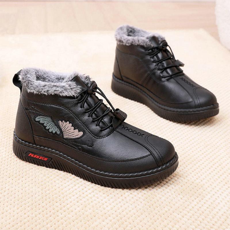 Зимние модные женские сапоги, водонепроницаемые повседневные теплые меховые ботильоны, обувь для мам, хлопковая обувь для пожилых людей, мягкие короткие сапоги с плоской подошвой