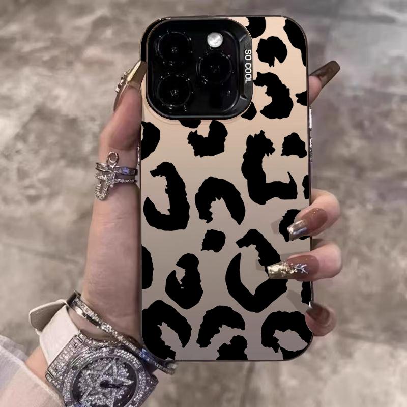 Black Leopard Print Electroplate Phone Case For Samsung Galaxy S25 Ultra S24 S23 S22 S21 S20 Plus FE A15 A35 A54 A55 Hard Cove