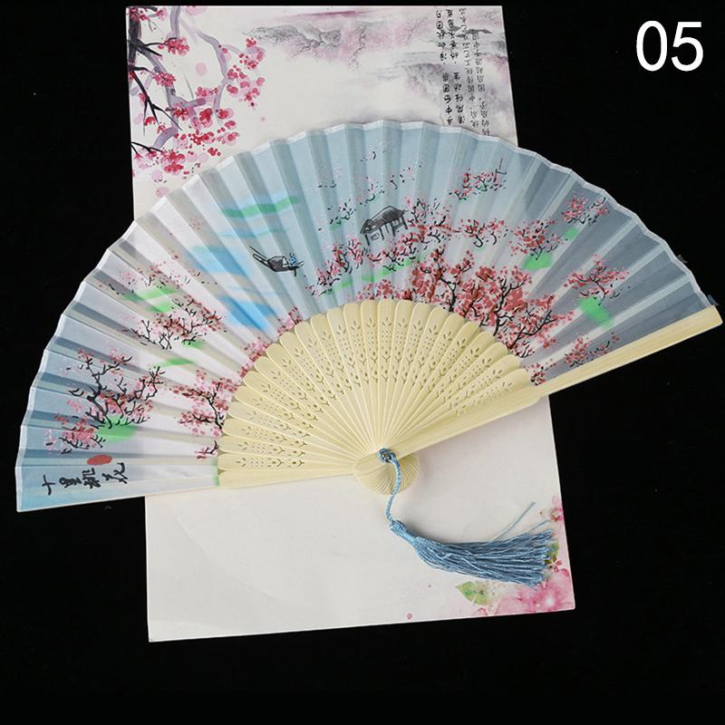 1шт цветочный узор классический бамбуковый веер складной шелковый веер для украшения комнаты для вечеринки ручной веер