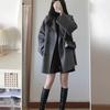 Серый шерстяной пальто в корейском стиле для женщин - Весна/Осень 2025, Маленький размер, Средняя длина