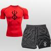 Mens Quick-Dry Breathable 2-Piece Sport Set Short Sleeve T-Shirt Shorts Gym Workout Running Outdoor Fitness