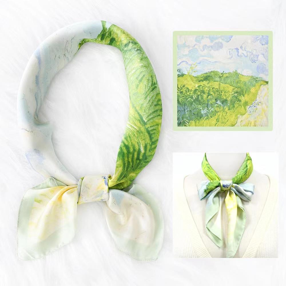 70*70cm Luxury Floral Square Scarf For Women Elegant Ladies Hijab Neckerchief Shawl Solid Soft Stain Silk Scarves For Travel
