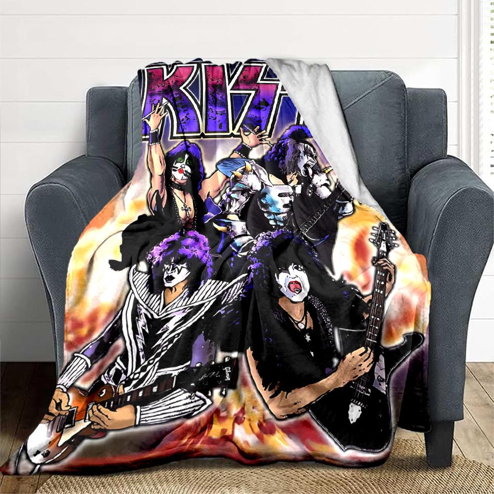1 шт. Плед с логотипом группы KISS Легкий фланелевый плед Покрывало для дивана, кровати, путешествий, кемпинга, гостиной, офиса, дивана