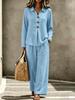 1116 European and American women's new fashion casual button polo collar long-sleeved trousers two-piece set