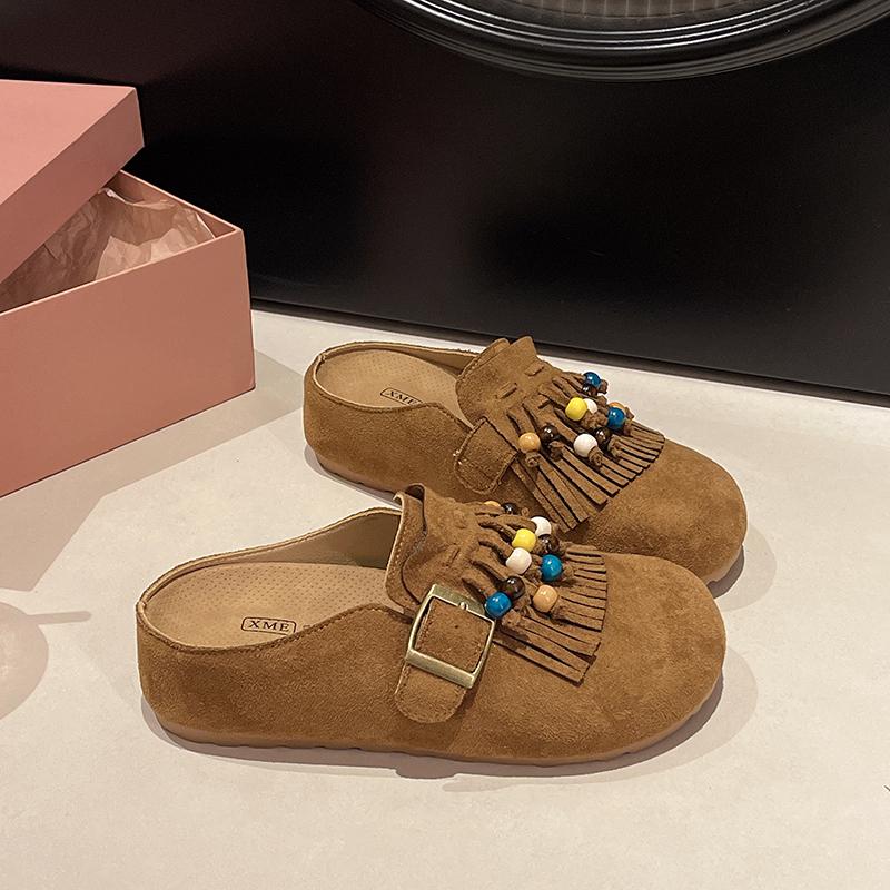 2025 Весна-осень Модные цельные туфли на толстой подошве, увеличивающие рост, на полукаблуке, женские шлепанцы с повязкой в ретро-стиле