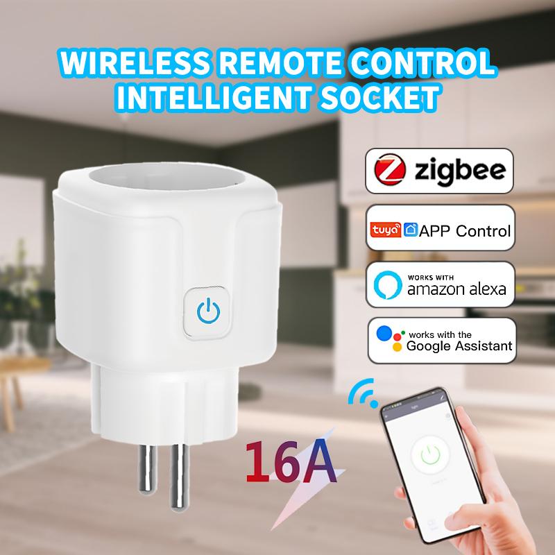Умная розетка Corui Zigbee Eu Tuya 16a с монитором мощности, беспроводной пульт дистанционного управления, приложение для умного дома, используемое с Google Alexa