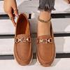 New Large-size Single Shoes for Women's Autumn New Metal Chain Flat-bottomed Thick-soled Casual