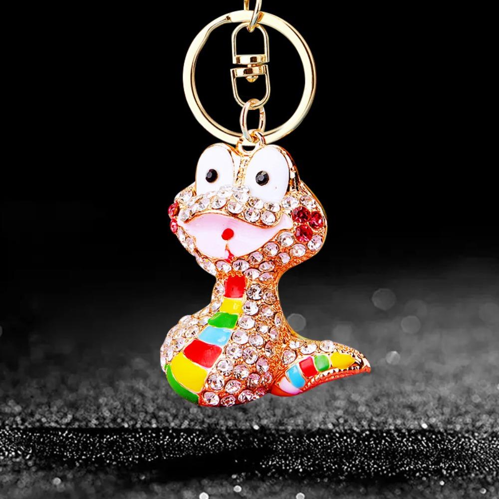 Fortune Rhinestone Snake Keychain Exquisite Women's Bag Pendant Cute Snake Lucky Pendant  Couple