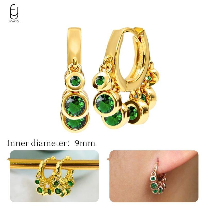 Серьги из стерлингового серебра 925 пробы с зеленым цирконом, золотые серьги-кольца в форме сердца для женщин, изящные пусеты, роскошные ювелирные изделия, подарки