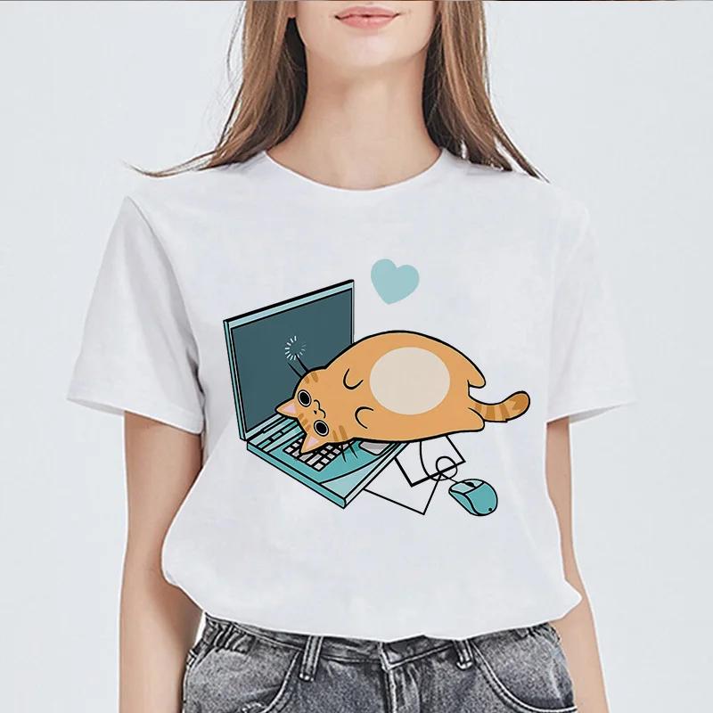 Summer Female Tee shirt Basic Potter Cats Oneck Short Sleeved Print Harajuku Tops Women Tshirt Casual Kawaii Ladies Tshirt