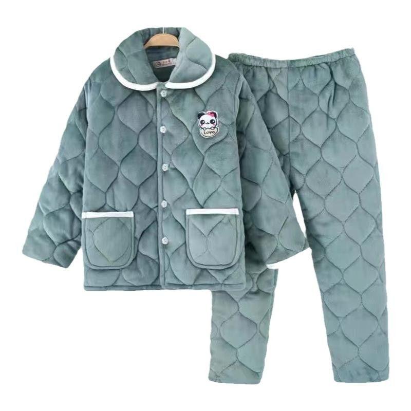 Утепленная пижама женская зимняя трехслойная коралловый флис с хлопковой подкладкой можно носить на улице, плюс милый комплект для дома