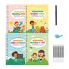 4Pcs Grooved Handwriting Practice Workbooks Reusable Kids Alphabet Number Learning Tracing Book Writing Practice Book with Pen Refills Pencil Gripper