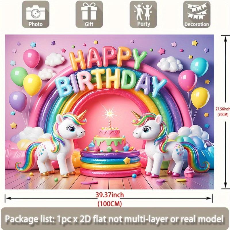 A 2D horizontal banner on the A plane, featuring a single birthday celebration design with a unicorn pattern.