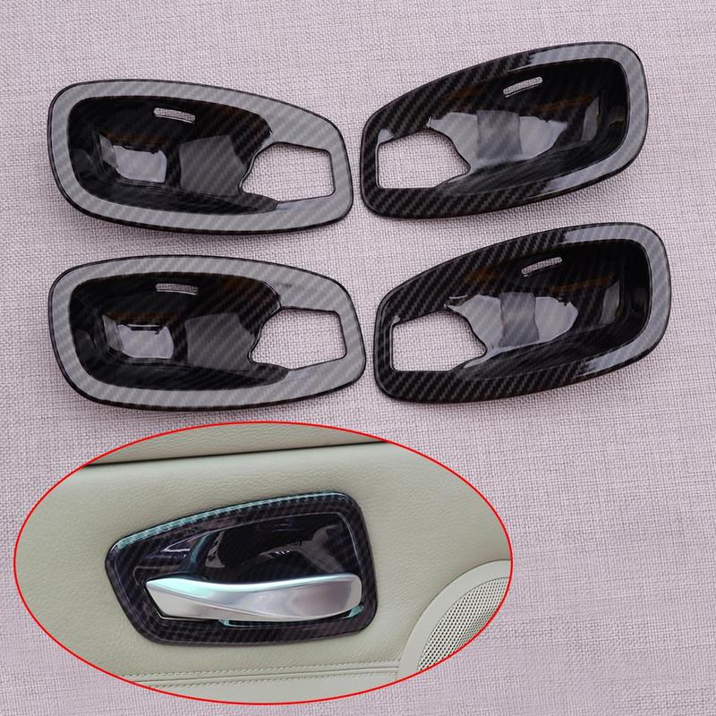 4pcs Carbon Fiber Style Interior Door Handle Bowl Cover Trim Fit For BMW 5 Series E60 E61 2006-2010