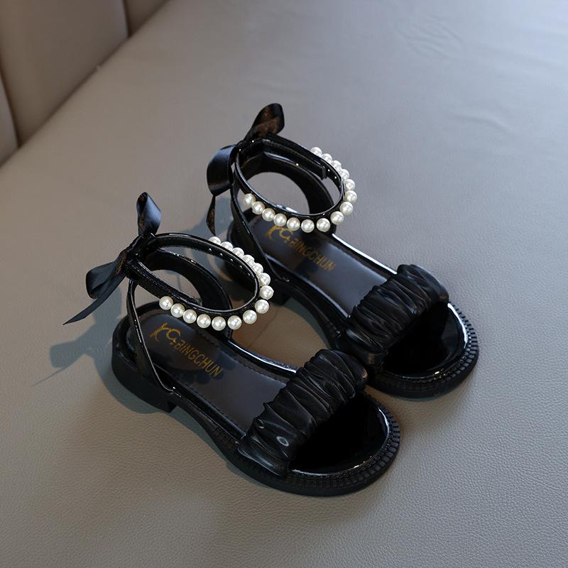 Девочки Мода Римские сандалии Летние детские туфли принцессы с жемчужным носком