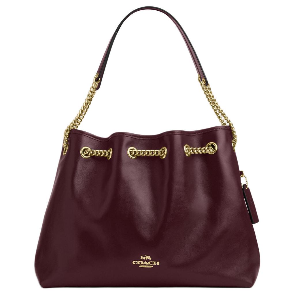 Coach Evelyn 34 Gold Buckle Leather Shoulder Bag Large Women shoulder bag Burgundy CCZ79-IMORX