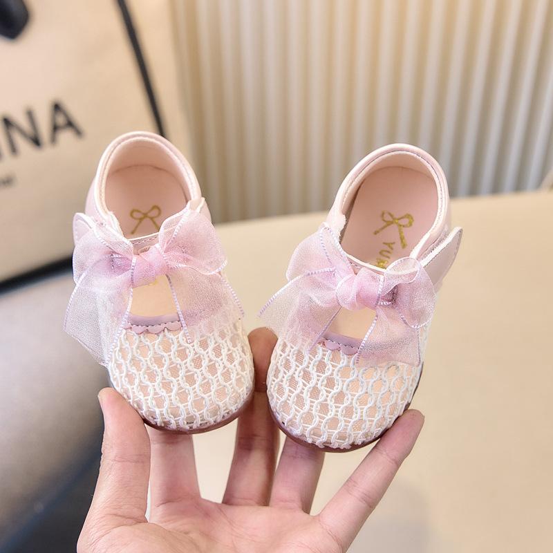 Spring and summer cute baby girl shoes, little princess soft-soled toddler shoes, Korean style bow-knot girls' shoes, mesh breathable