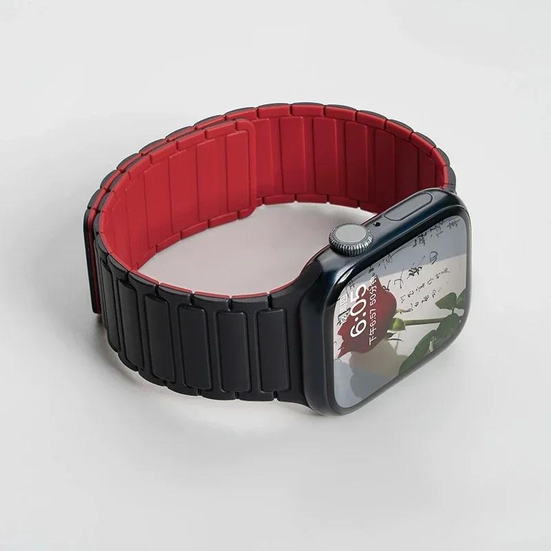 Силиконовый ремешок для Apple Watch 46 мм 42 мм 49 мм 45 мм 41 мм 44 мм 40 мм Магнитный ремешок для IWatch Ultra 2 Series 10 9 8 7 6 SE 5 4 3