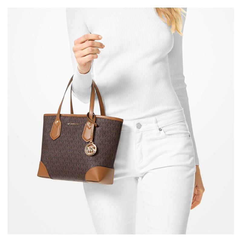 Michael Kors Эва Логотип Буквы Печать для Пресбиопии Ретро Коровья Кожа Сумка-тоут Сумка-тоут Сумка для покупок Наплечная Сумка Ручная Сумка Мини Женская Темно-коричневая