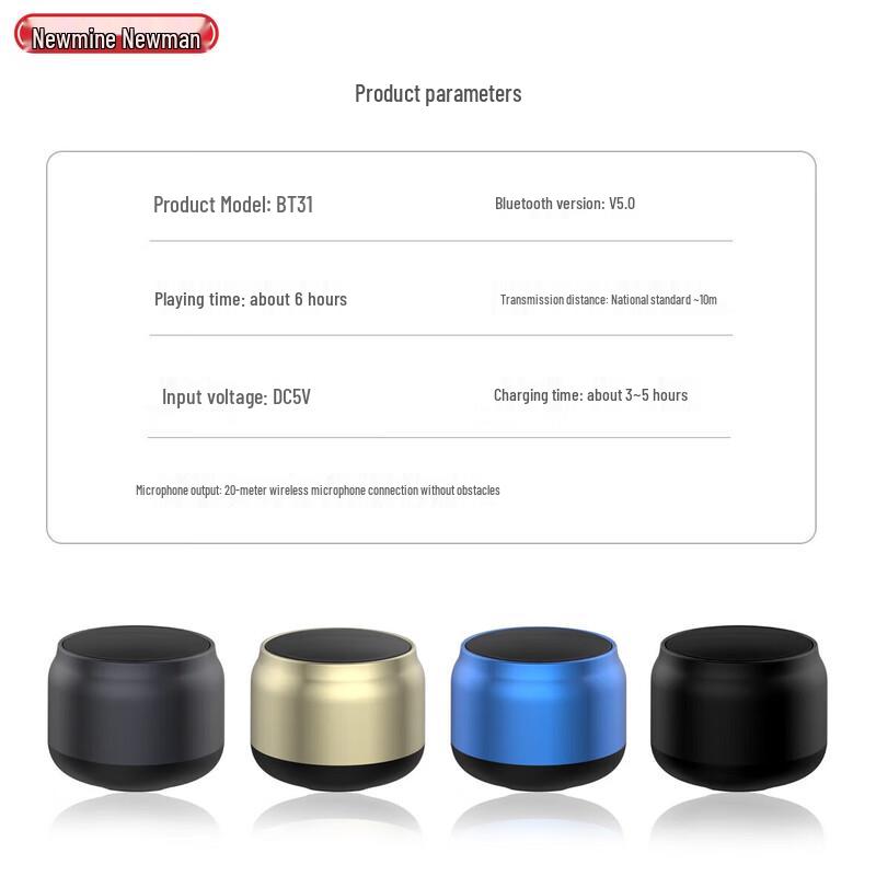 Портативная Bluetooth-колонка Newmine BT31, штекер CN (адаптер в комплекте)