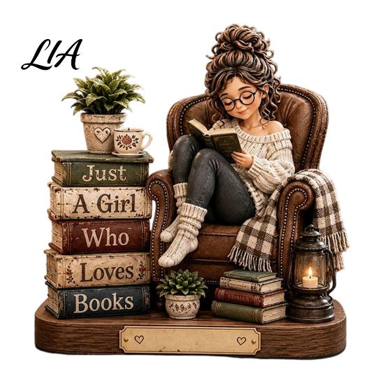Reading Room Shelf Ornaments Wooden Girl Figurine for Book Lovers, Personalized Desktop Bookshelf Decor with Thoughtful Graduation Gifts