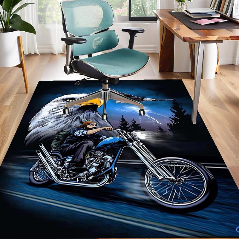 Vintage Motorcycle Polyester Carpet, Soft Indoor Mat for Office Chair, Living Room, Computer Desk - Decorative Home Office Rug Design