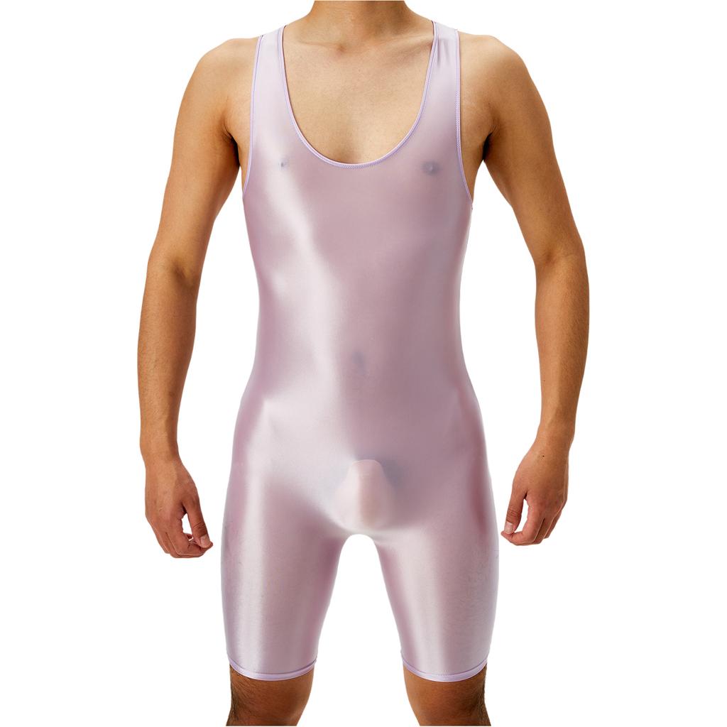Mens Oil Shiny Wrestling Singlet Scoop Neck Boxer Bottom One Piece Bodysuit Romper for Athletic Sports Competition Gym Training