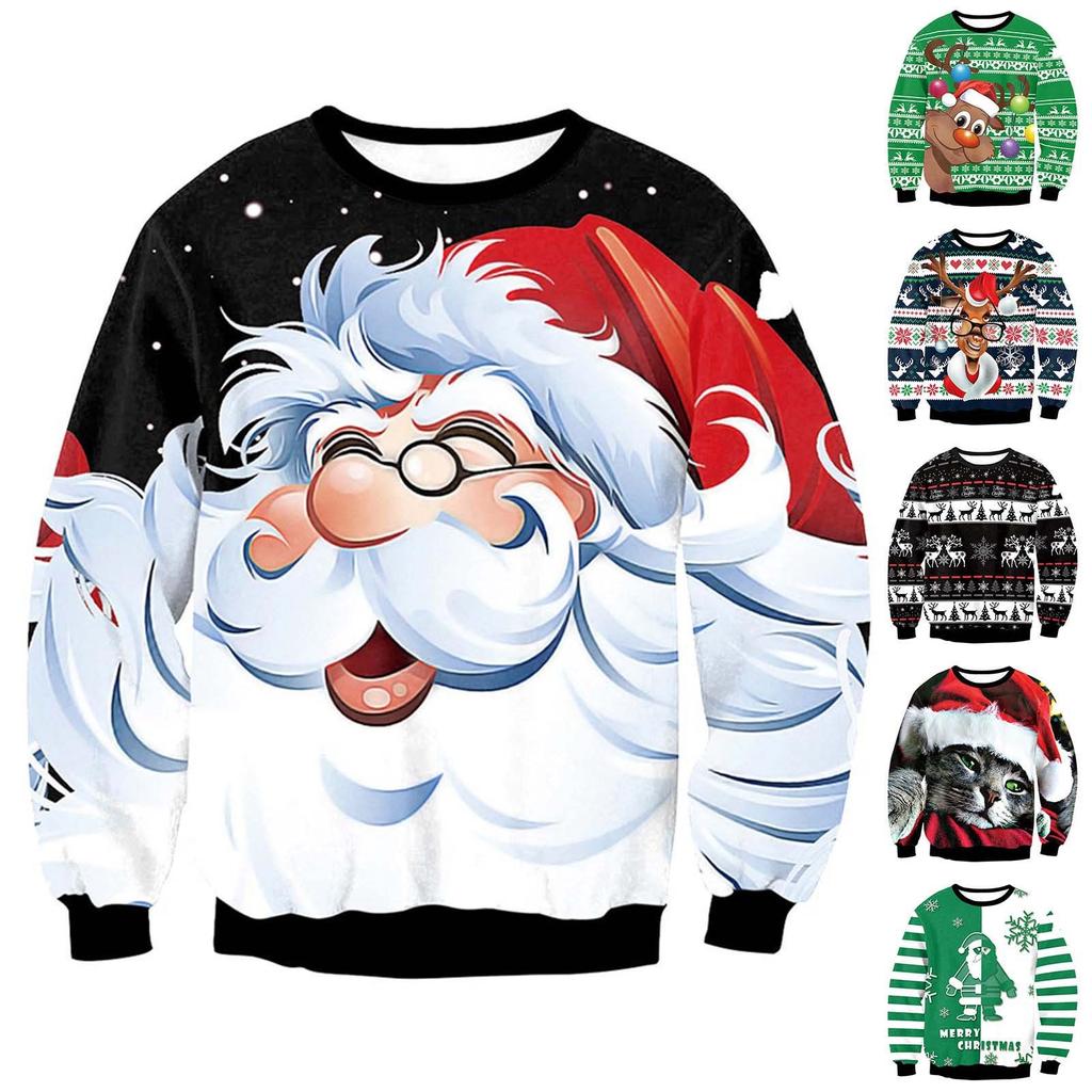 Women's Mélange Elk Christmas Digital Print Long Sleeve Sweatshirt