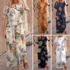 2 Pcs/Set Women T-shirt Pants Suit O Neck Short Sleeve Print Loose Top High Elastic Waist Wide Leg Ninth Trousers Casual Daily Wear Top Pants Set
