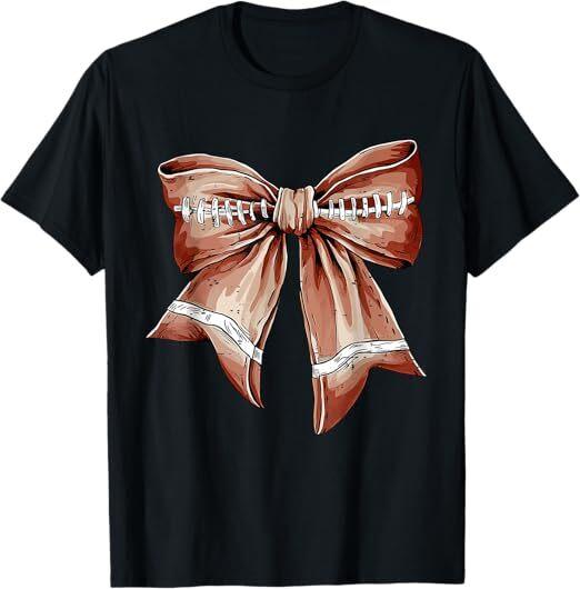 Coquette Bow Funny Football Lover Game Day Football Mom Life T-Shirt