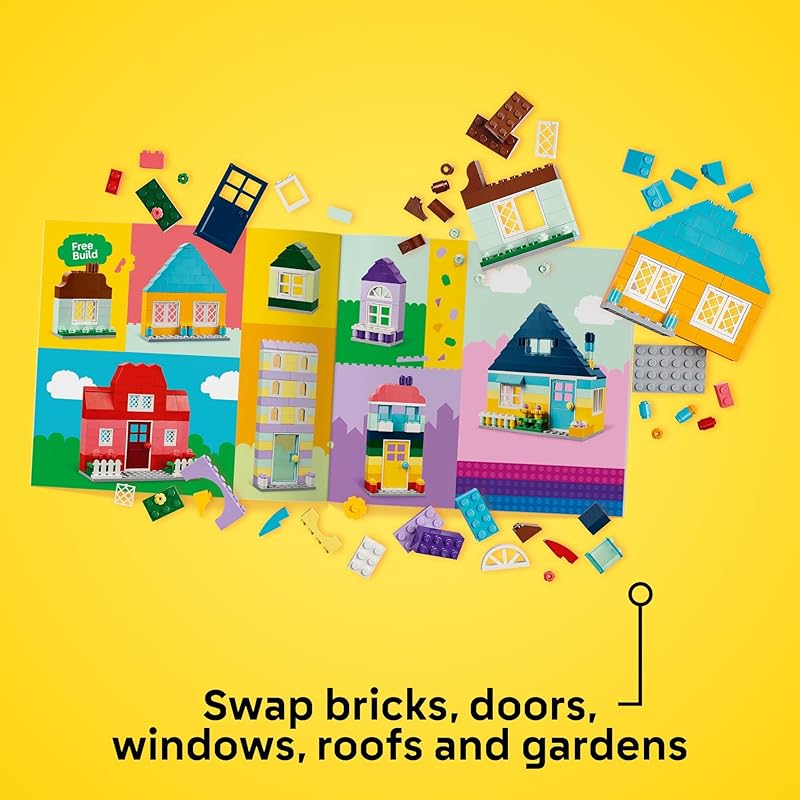 LEGO Classic Набор для конструирования из кубиков «Креативные дома» для детей, Игрушечный дом в подарок с аксессуарами и кукольными домиками, Для юных строителей, Мальчики Девочки от 4 лет, 11035