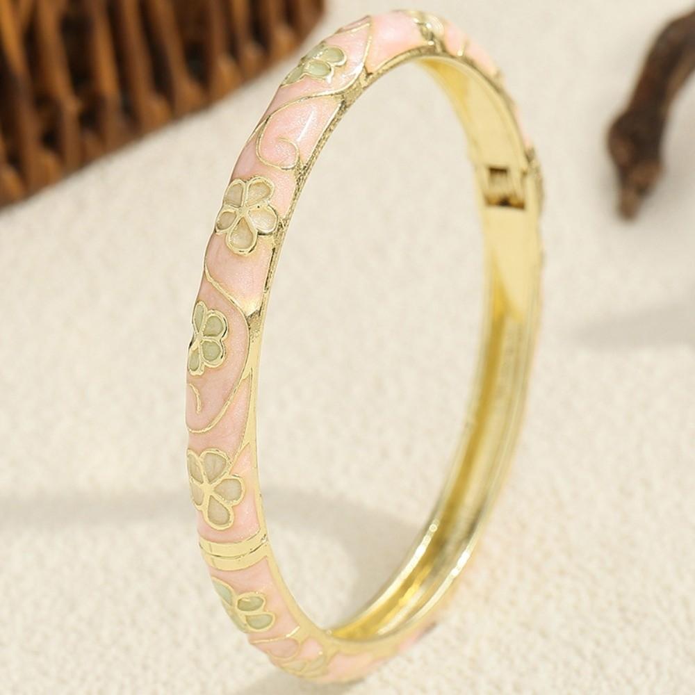 Enamel Floral Flower Leaf Bangle Traditional Women's Hand Bracelet Vintage Cloisonne Bangle Ladies