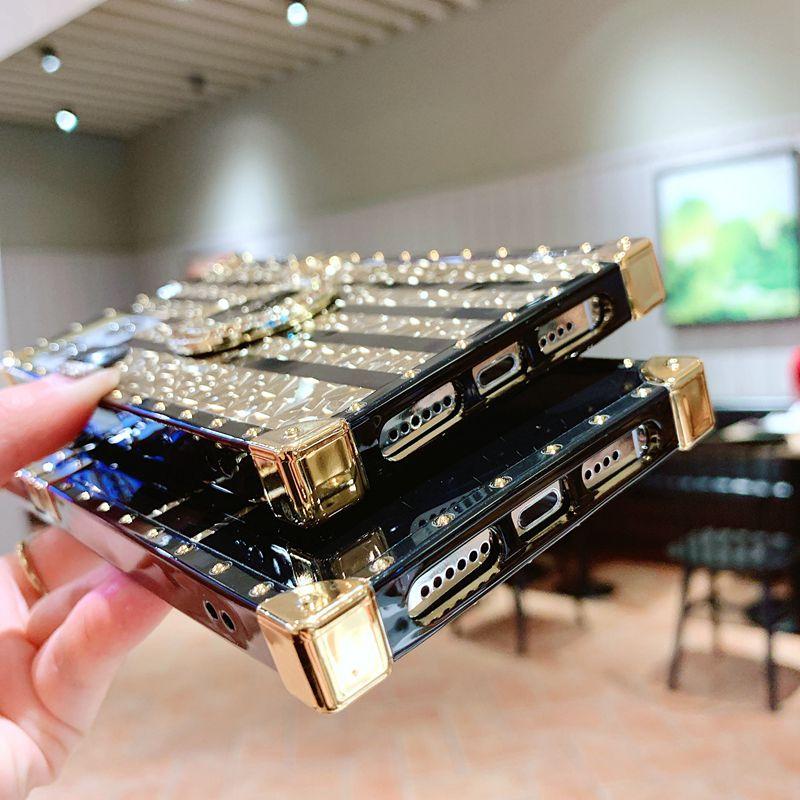 Роскошный квадратный защитный чехол для телефона с бриллиантовым кольцом и подставкой-держателем для iPhone Samsung Huawei Xiaomi