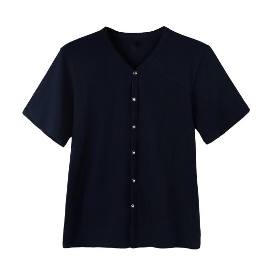 Men Button Down T-shirt Solid Color V-Neck Short Sleeve Tee Shirt Summer Casual