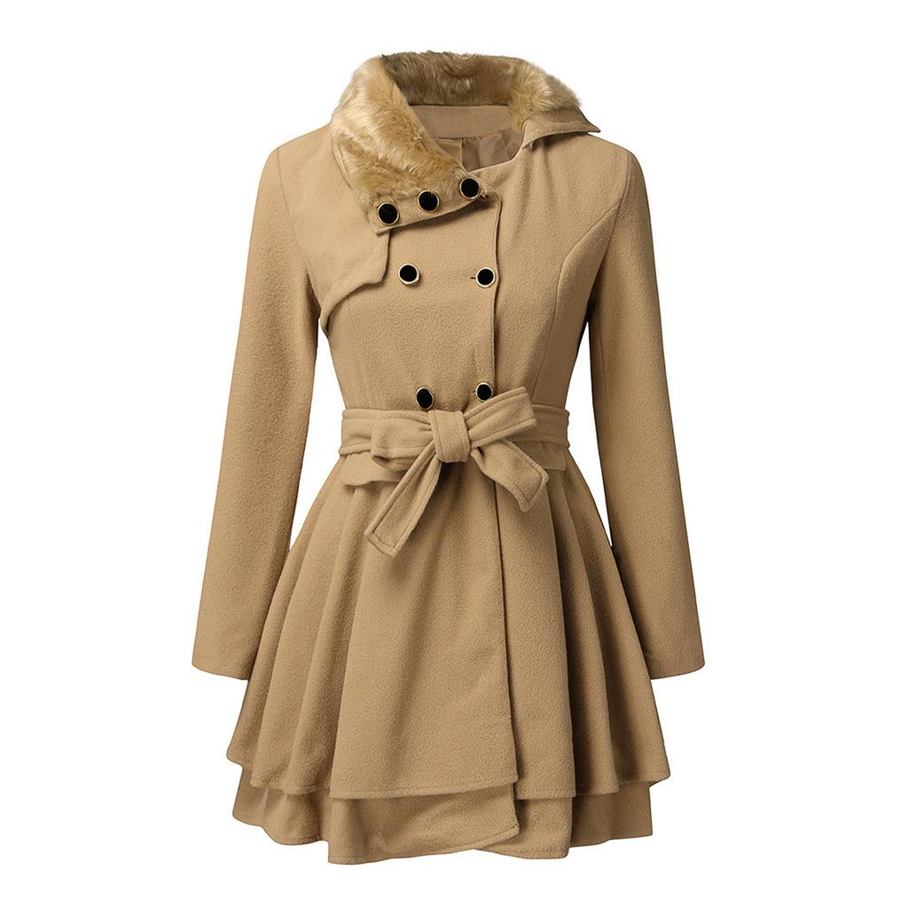 Women's Fashion Lapel Double-Breasted Thick Wool Trench Casual Coat Jacket