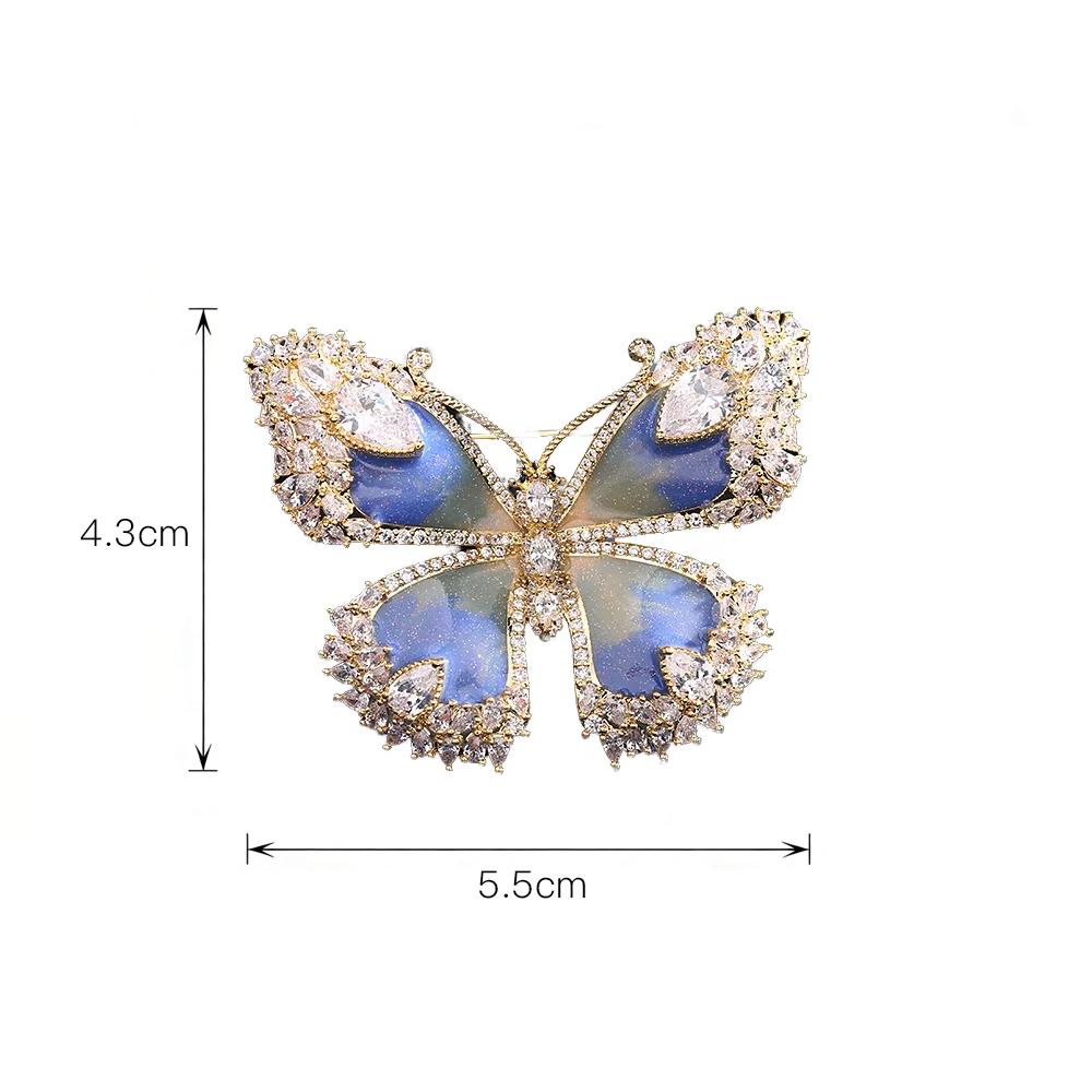 Xiliangfeizi Luxury Gold Plated Environmental Pear-Shaped Zircon Set Butterfly Brooches Enamel Pins-Women's Party Gift