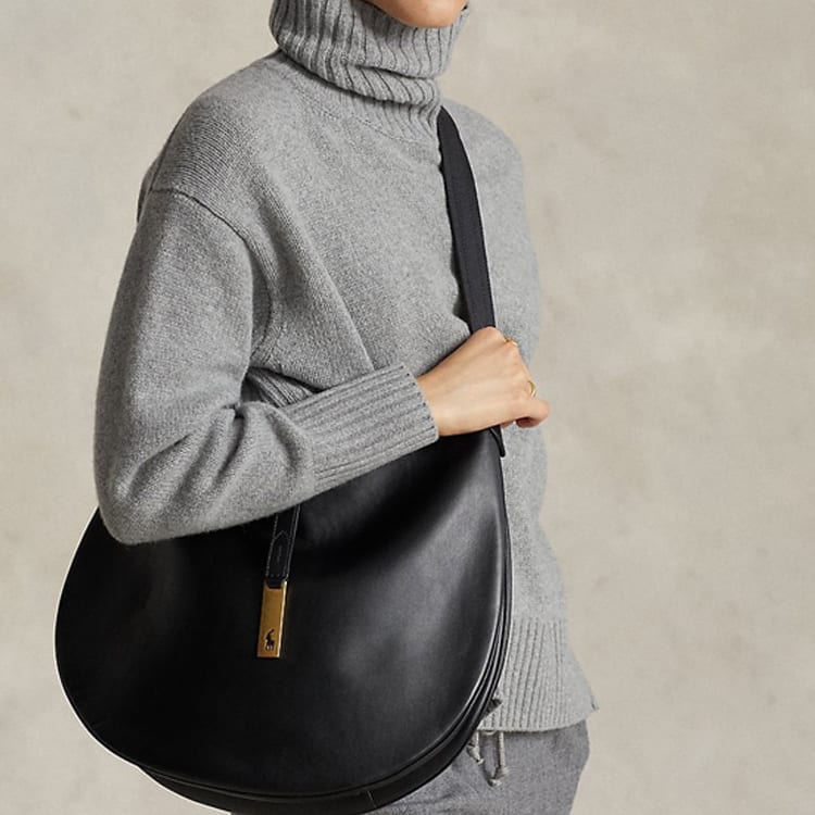 Polo Ralph Lauren Polo ID Cow Leather Handbag, Shoulder Bag Women's Black WAPOBAG02V20007-001